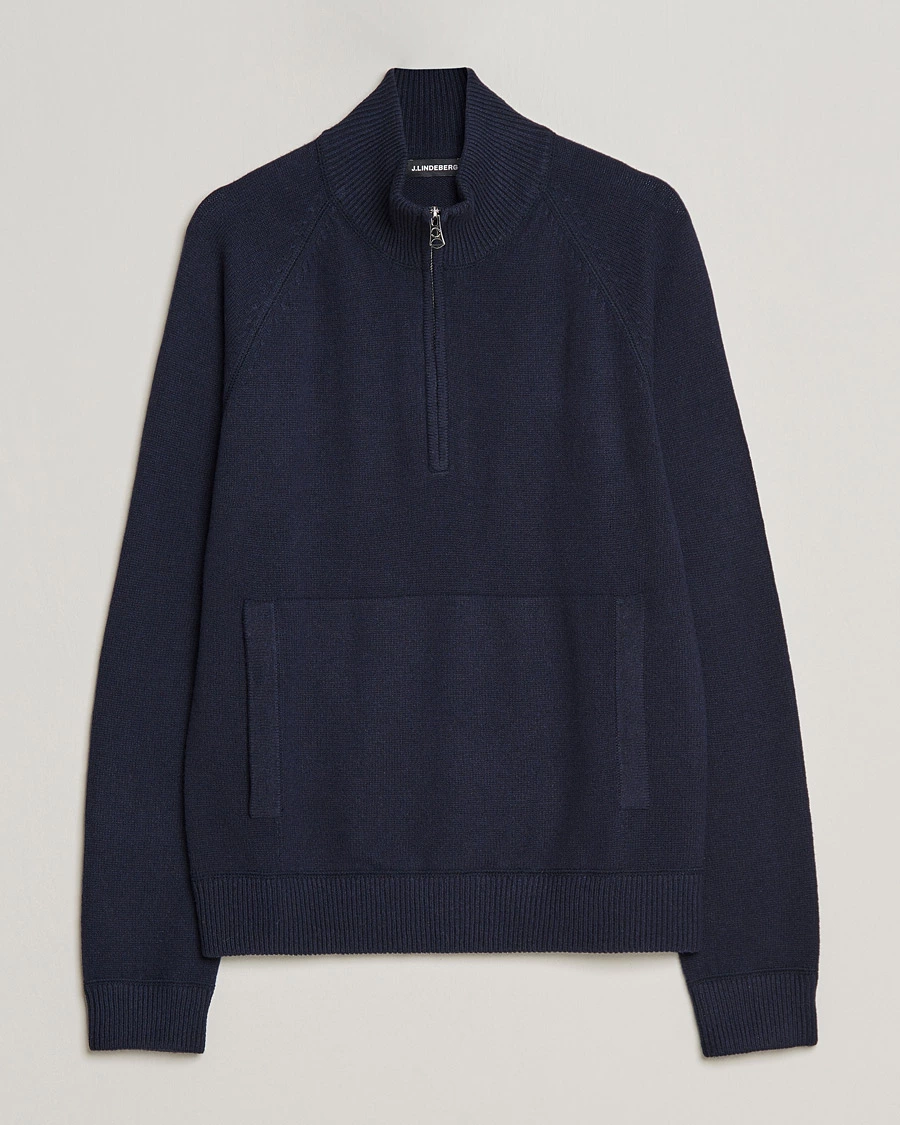 J.Lindeberg Collin Cashmere/Wool Knitted Half Zip Navy M