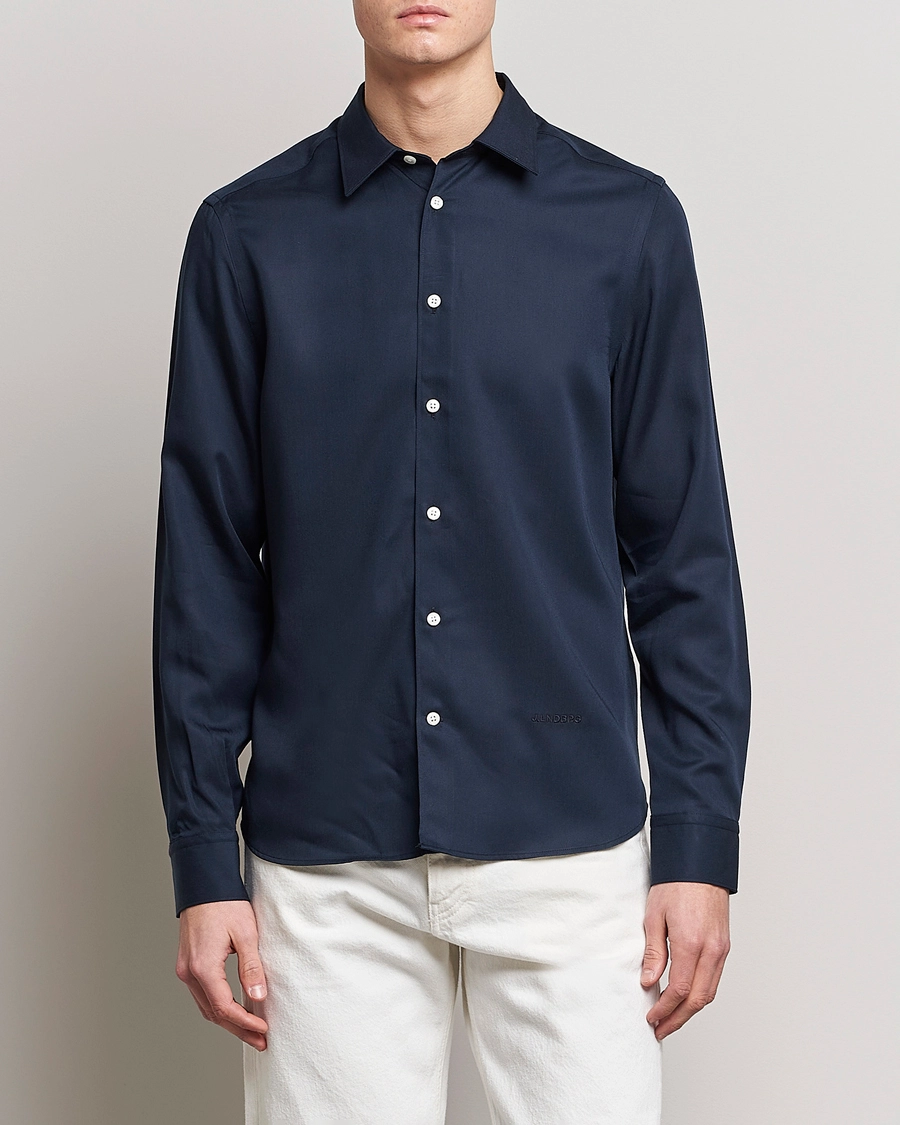 J.Lindeberg Slim Fit Comfort Tencel Shirt Navy M - Bilde 3