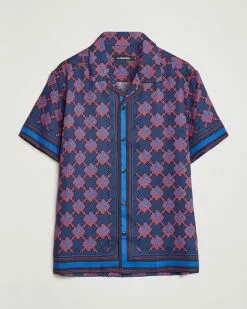 J.Lindeberg Elio Diamond JL Print Short Sleev Lyocell Shirt Navy M