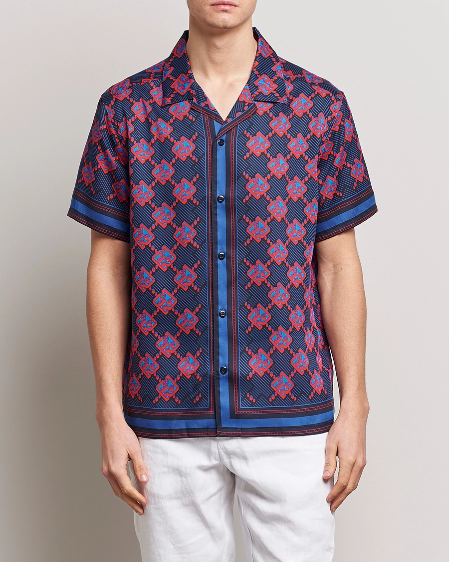 J.Lindeberg Elio Diamond JL Print Short Sleev Lyocell Shirt Navy M - Bilde 3
