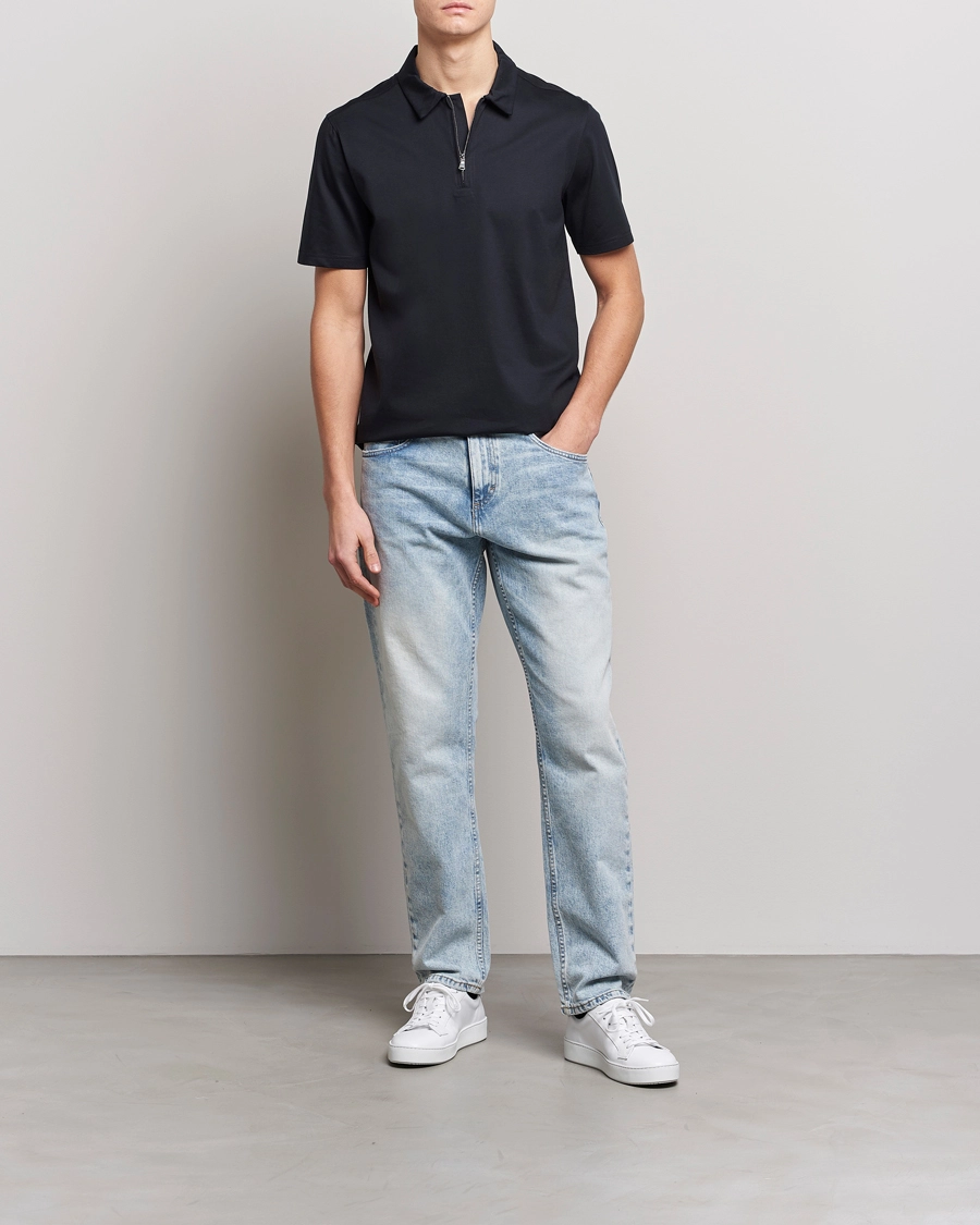 J.Lindeberg Asher Zip Mercerized Cotton Polo Black M - Bilde 2