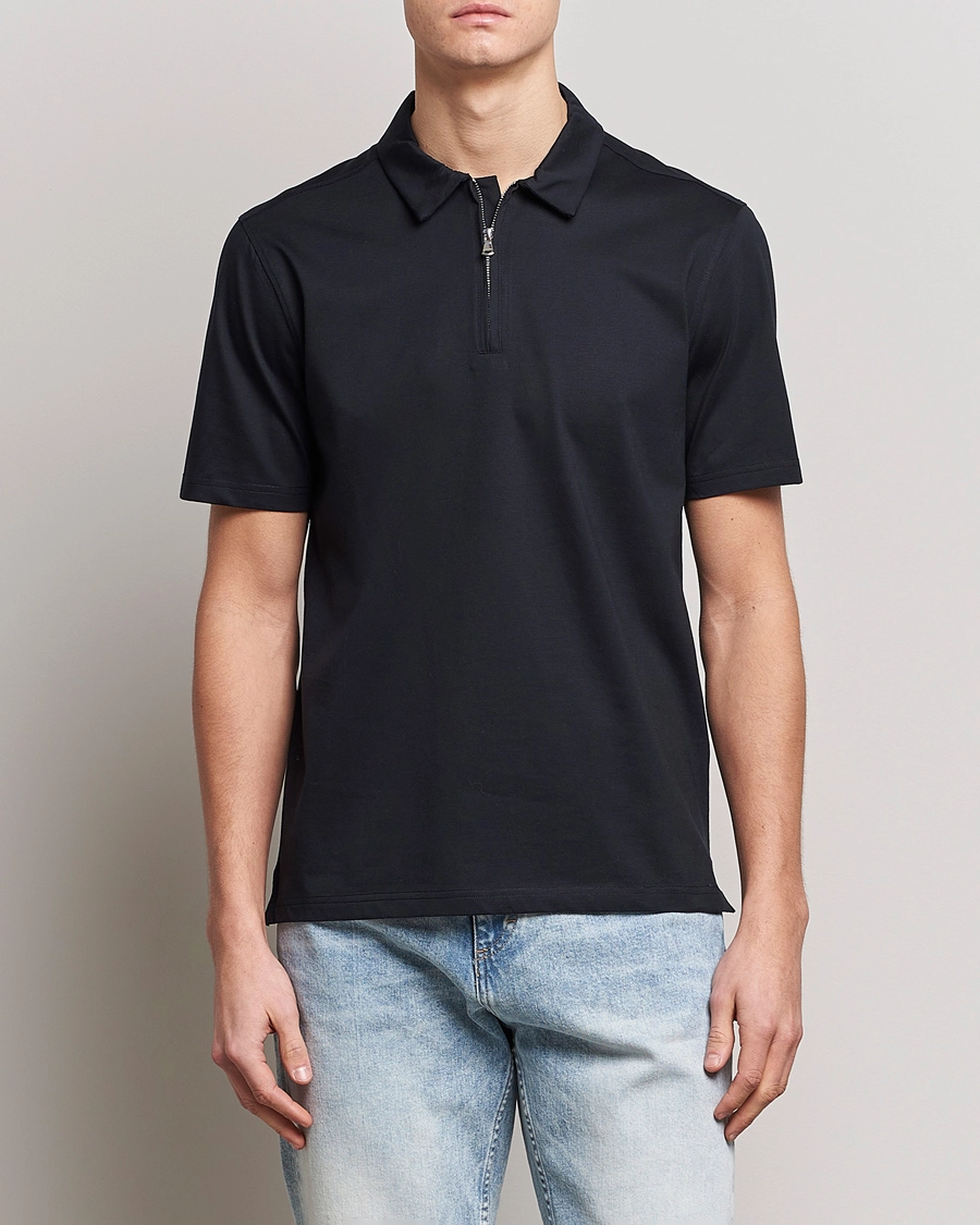 J.Lindeberg Asher Zip Mercerized Cotton Polo Black M - Bilde 3