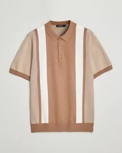 J.Lindeberg Rey Stripe Knitted Polo Tiger Brown L