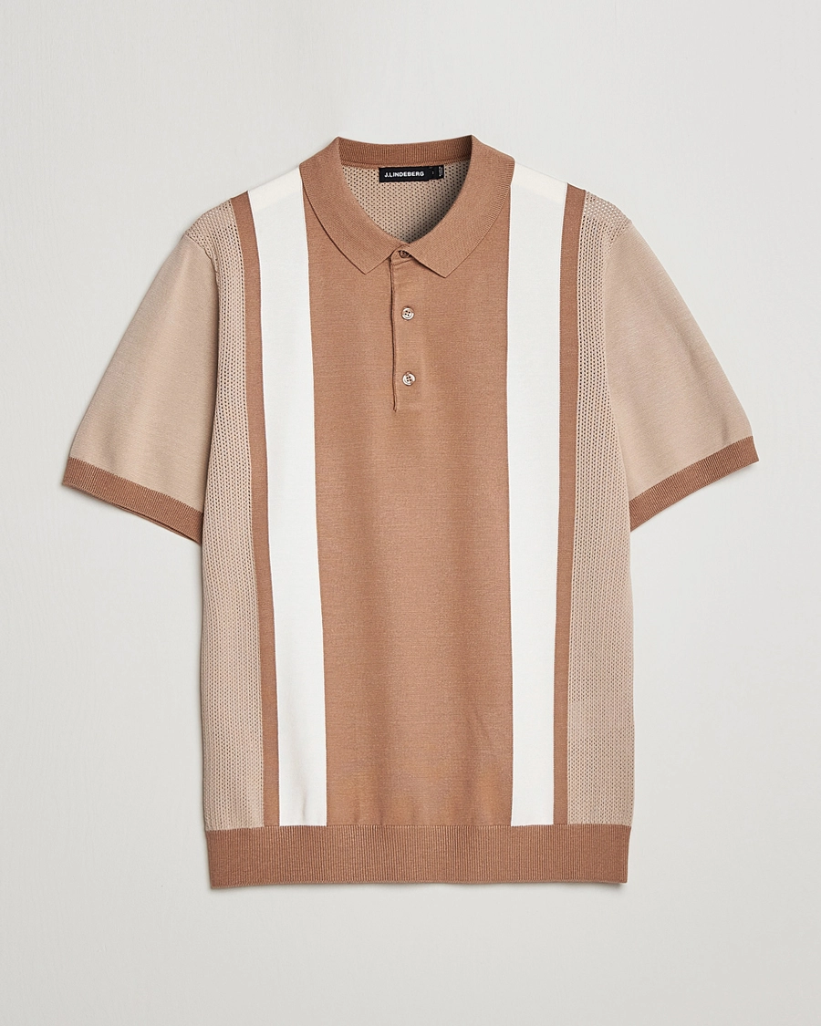 J.Lindeberg Rey Stripe Knitted Polo Tiger Brown L