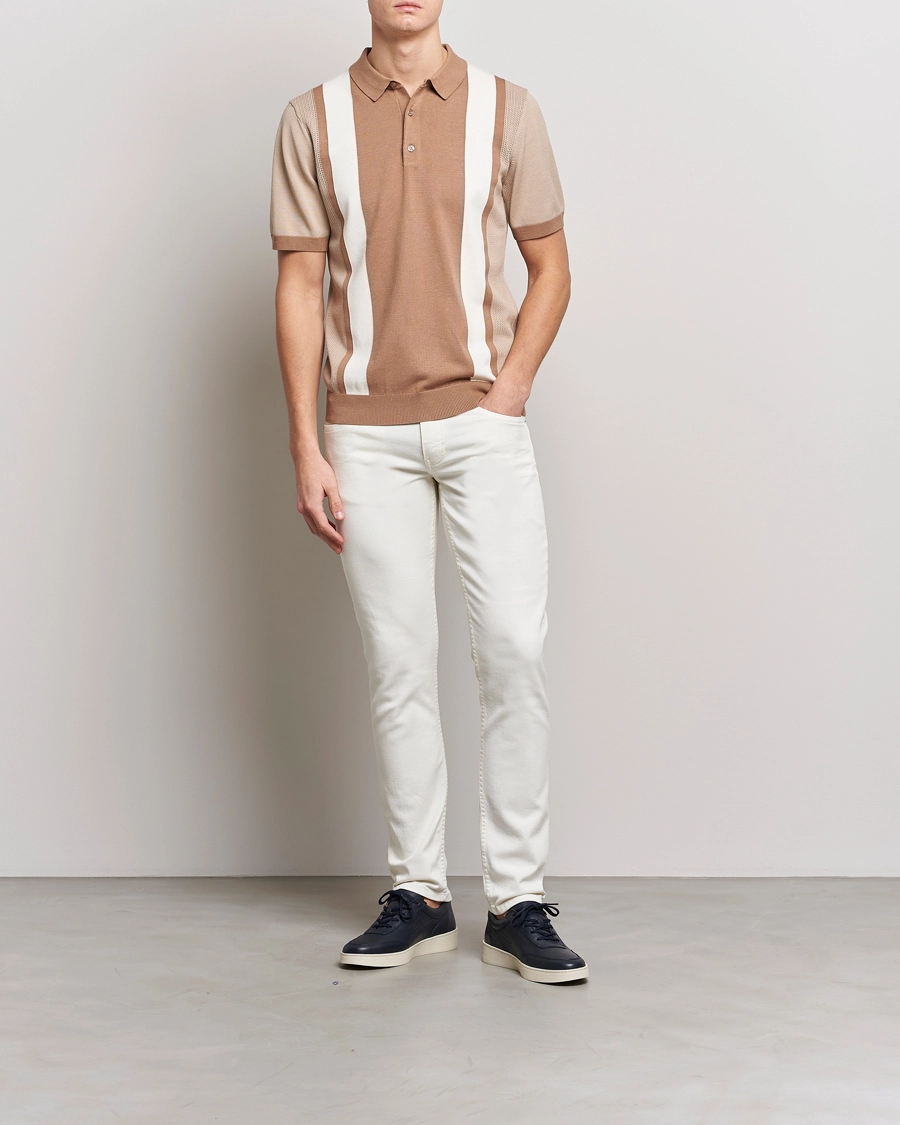 J.Lindeberg Rey Stripe Knitted Polo Tiger Brown L - Bilde 2