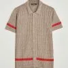 J.Lindeberg Sky Knitted Linen/Merino Short Sleeve Shirt Beige S