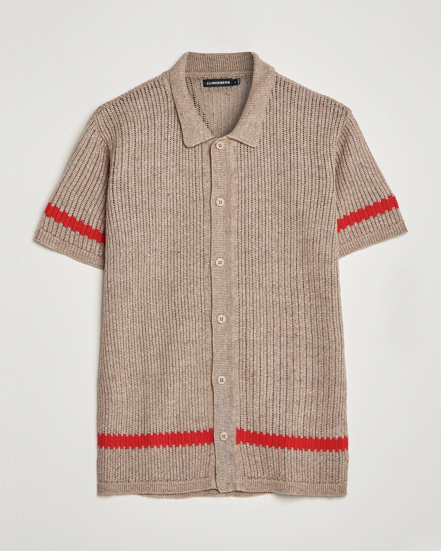 J.Lindeberg Sky Knitted Linen/Merino Short Sleeve Shirt Beige S