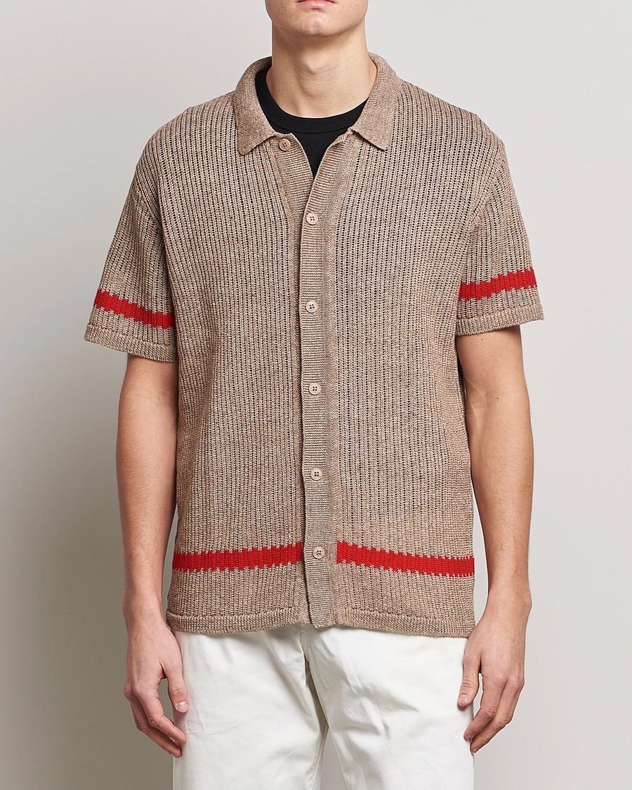 J.Lindeberg Sky Knitted Linen/Merino Short Sleeve Shirt Beige S - Bilde 3