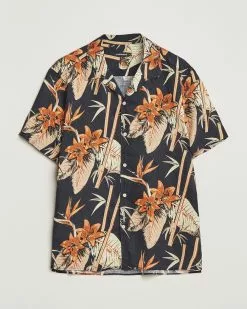 J.Lindeberg Elio Tropical Print Short Sleeve Shirt Navy M